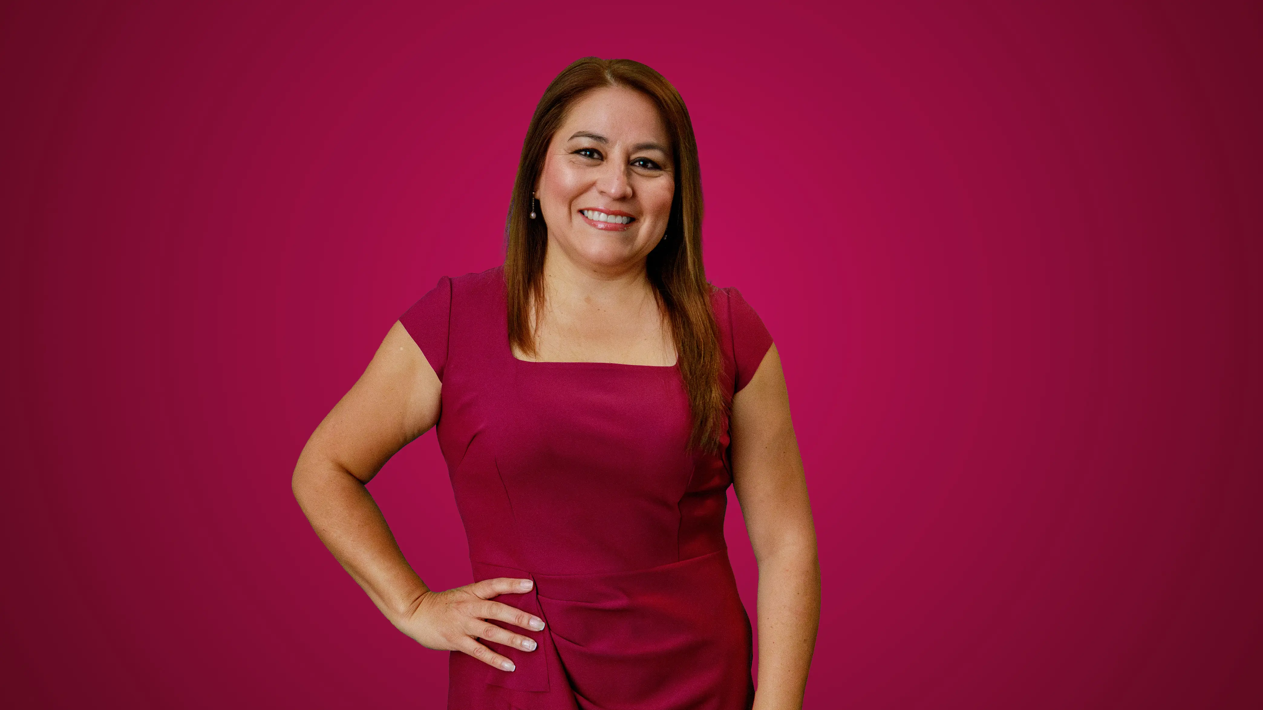 Business woman, maroon background