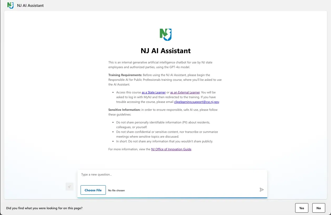 Interface for the NJ AI Assistant