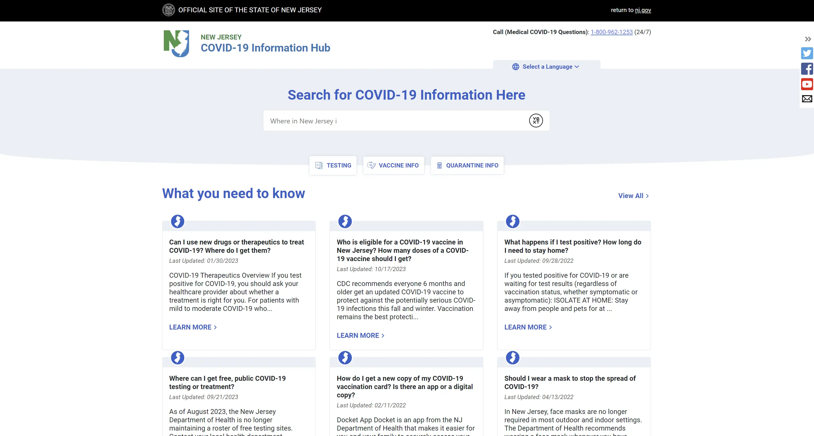 The Covid19.NJ.gov landing page