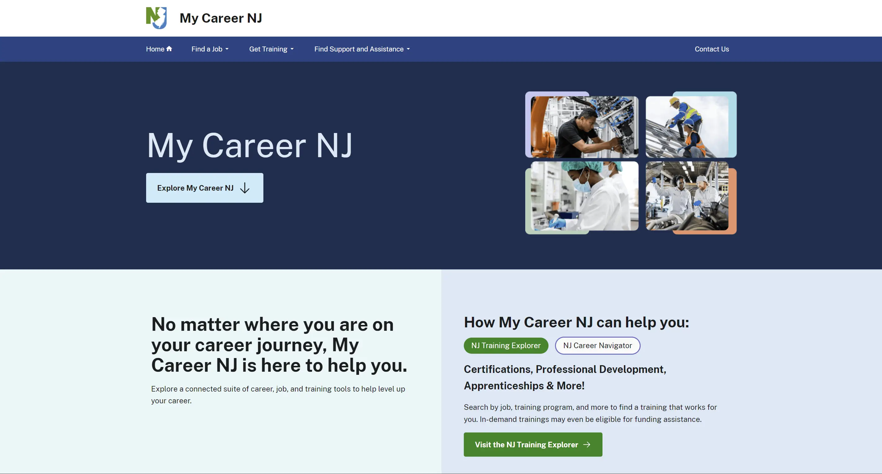 The landing page for MyCareerNJ