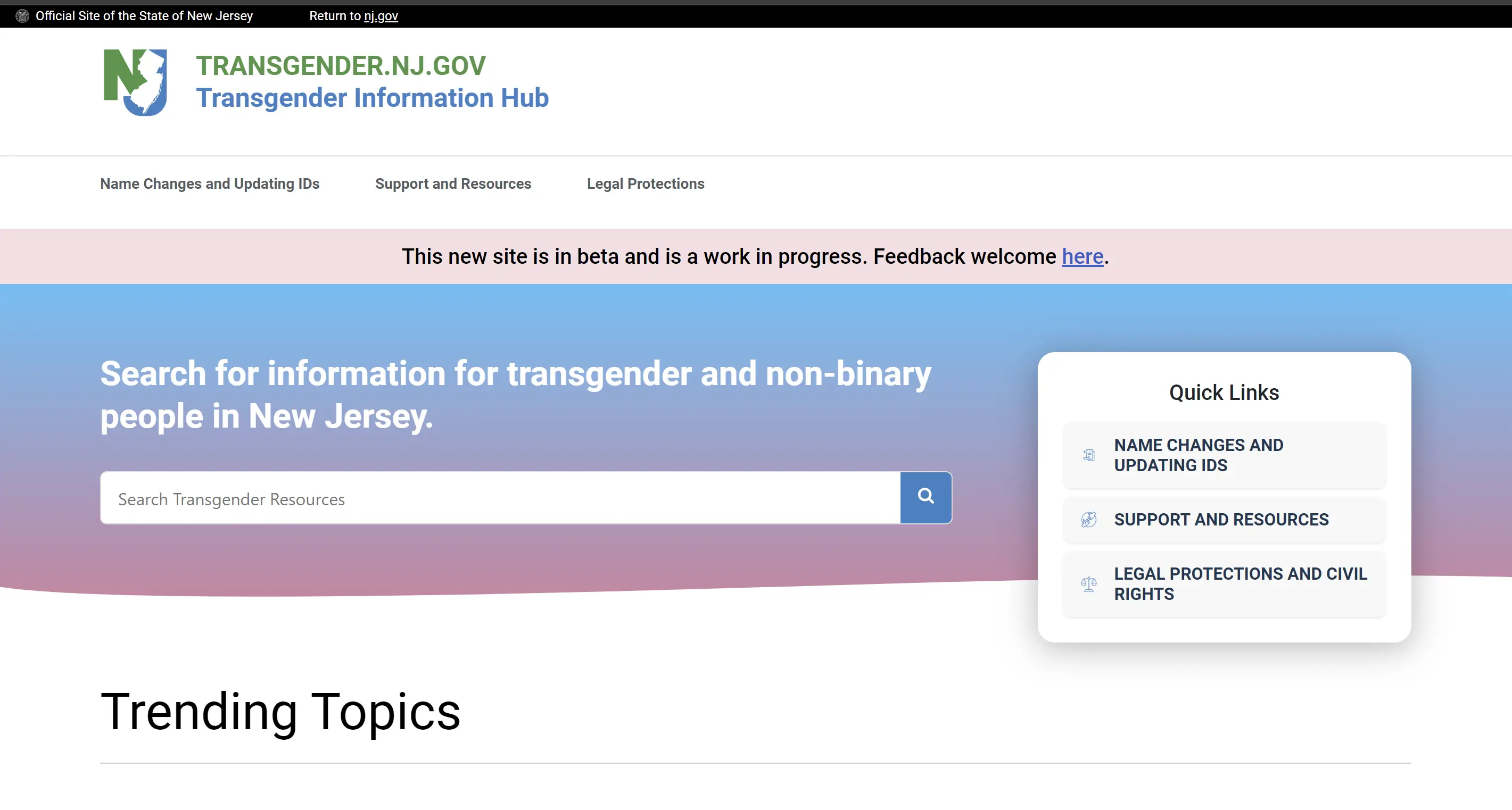 The Transgender.NJ.gov home page